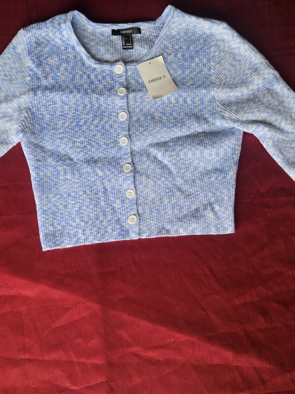 Forever 21 Blue White Cardigan Long Sleeve Sweater Large Button Up New NWT RARE!